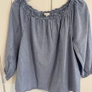 Joie Navy Off the Shoulder Striped Blouse